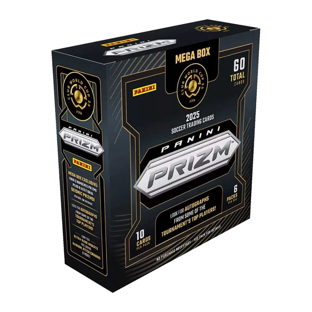2025 Panini Prizm FIFA Club World Cup Mega Box med fotbollskort, samlarbox för officiella FIFA-klubblagskort.