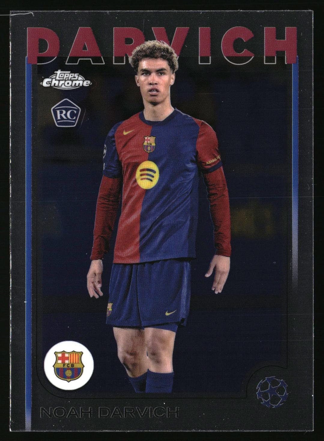 Noah Darvich Topps Chrome FC Barcelona Rookie Card samlarkort för fotboll.
