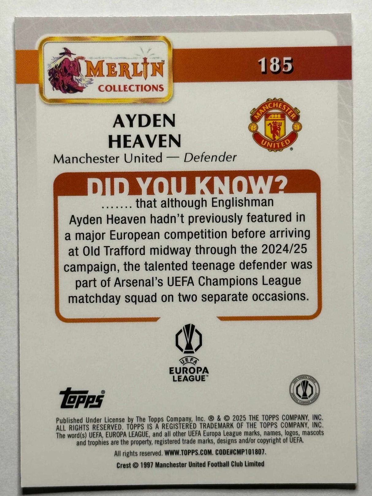 Ayden Heaven - Base - Topps Merlin UCC 24/25