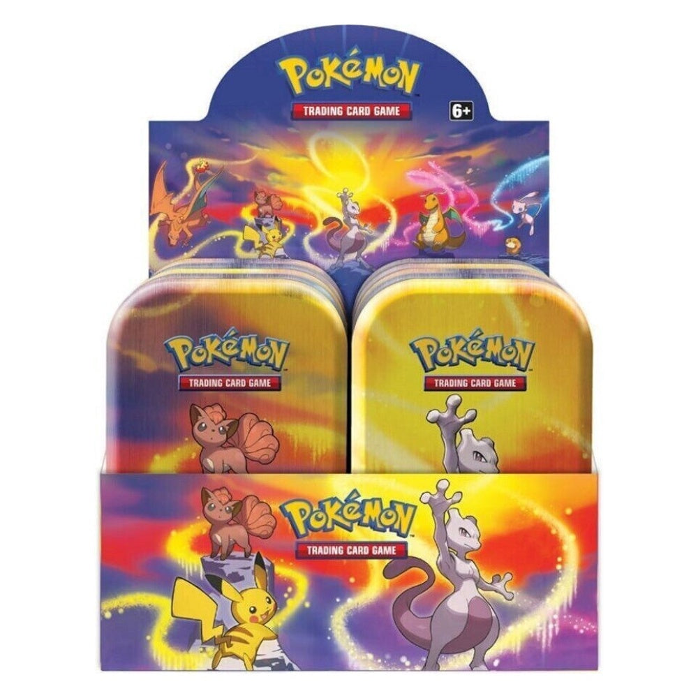 Pokémon Kanto Powers Mini Tin Display med 10 samlarboxar i plåt med klassiska Pokémonmotiv.