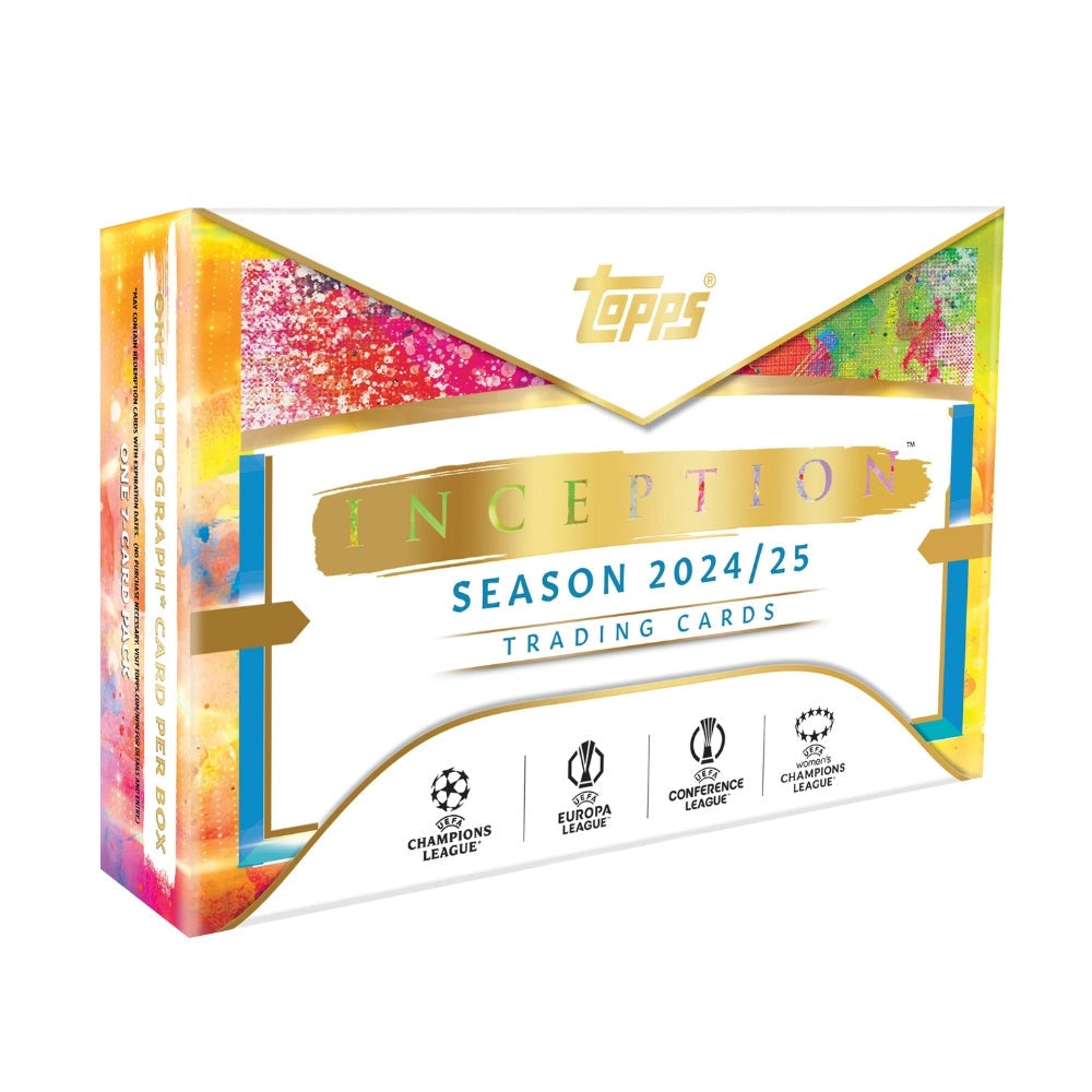 Topps Inception UEFA Club Competitions 24/25 Hobby Box, samlarbox med fotbollskort och sällsynta autografer.