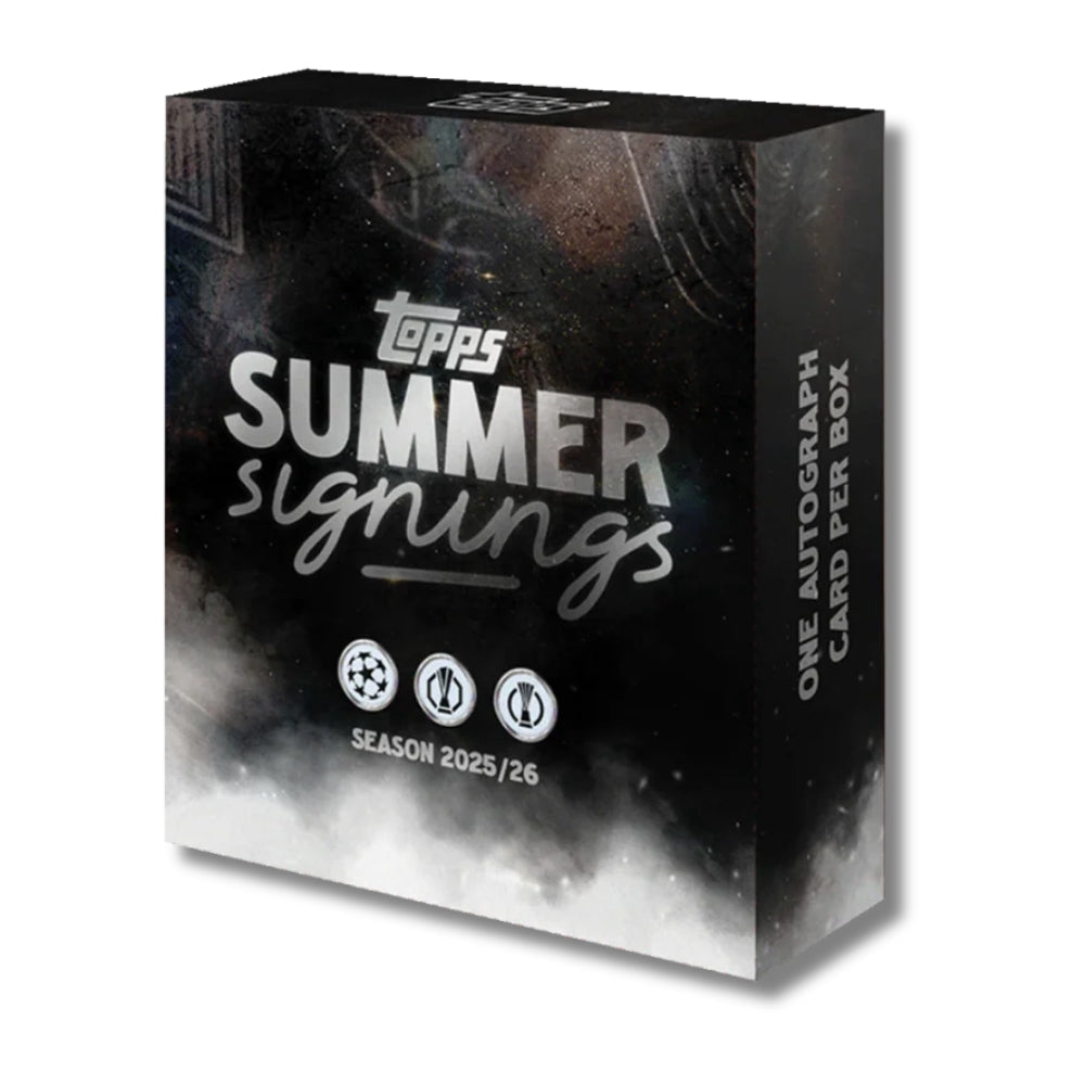 Topps UCC Summer Signings 25/26 Hobby Box, oöppnad samlarbox med fotbollskort från UEFA Champions League.