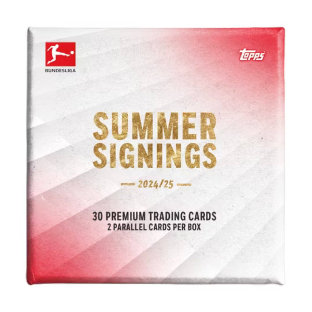 Topps Bundesliga Summer Signings 2024-25 hobby box med fotbollskort på sommarens nyforvarv.