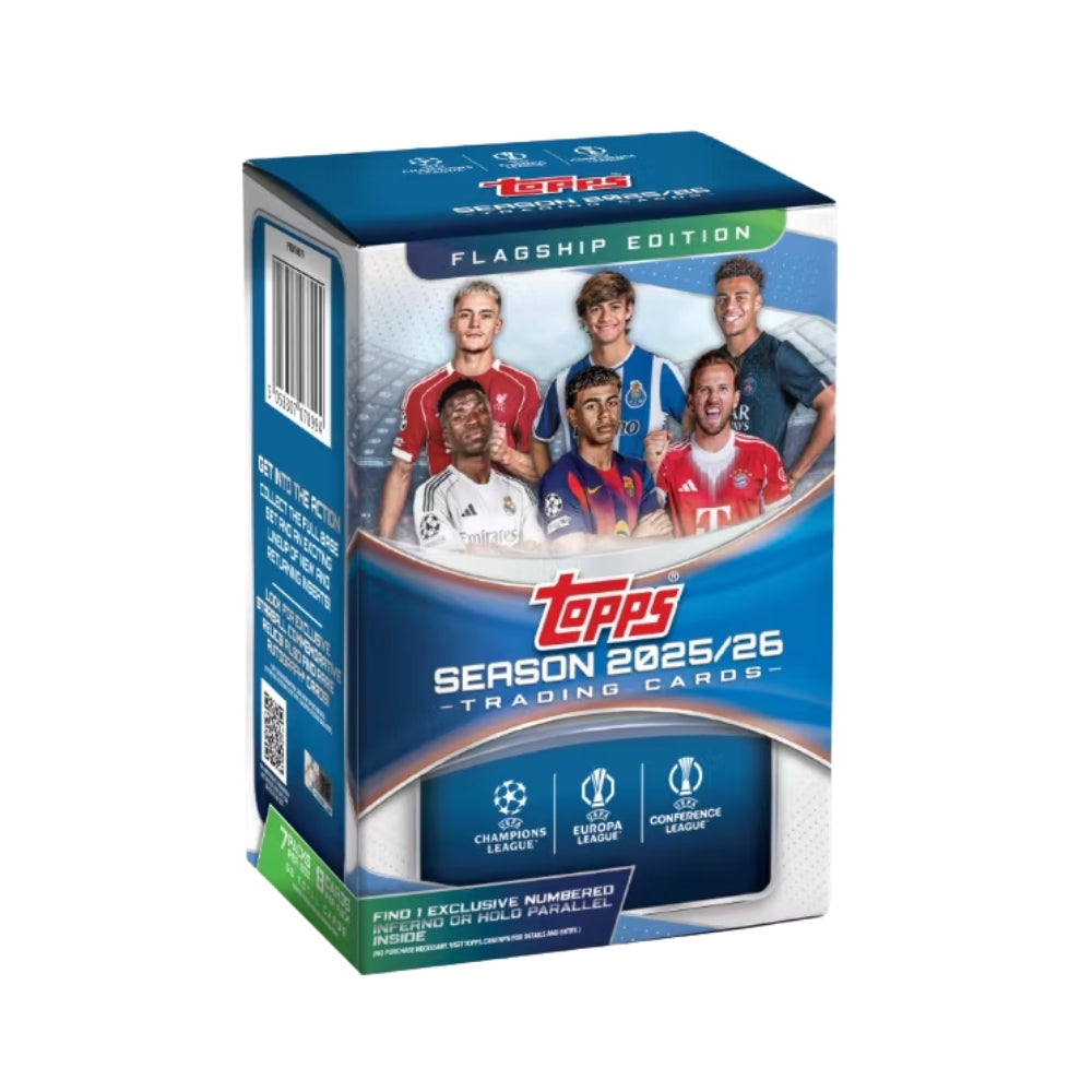 Topps UCC Flagship 25/26 Value Box med officiella fotbollskort från UEFA.