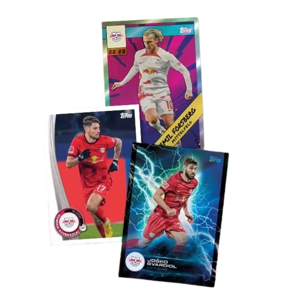 2022-23 Topps RB Leipzig Fan Set fotbollskort, officiell samlarbox med stjärnspelare från Bundesliga.