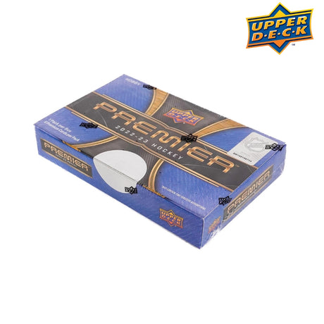 2022–23 Upper Deck Premier Hockey Hobby Box, oöppnad samlarbox med exklusiva NHL-hockeykort.