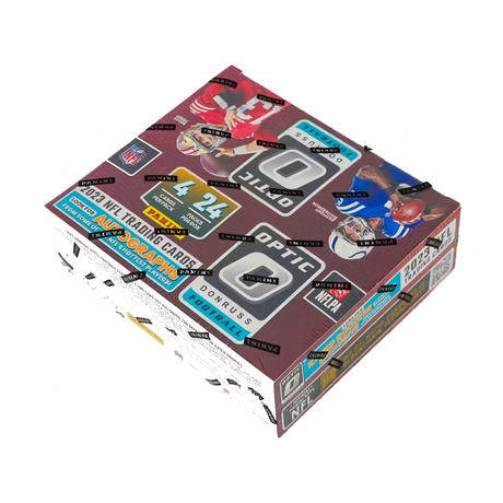 2023 Panini Optic NFL Football Retail Box, oöppnad samlarbox med amerikansk fotboll.