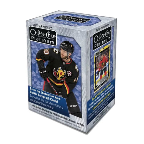 2023/24 O-Pee-Chee Platinum Blaster Box med NHL-hockeykort, officiella samlarbilder i förpackning.