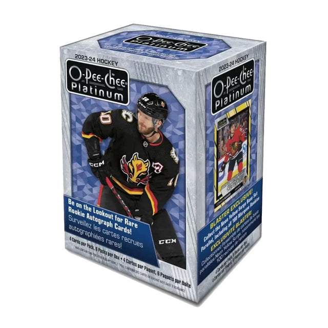 2023/24 O-Pee-Chee Platinum Blaster Box med NHL-hockeykort, officiella samlarbilder i förpackning.
