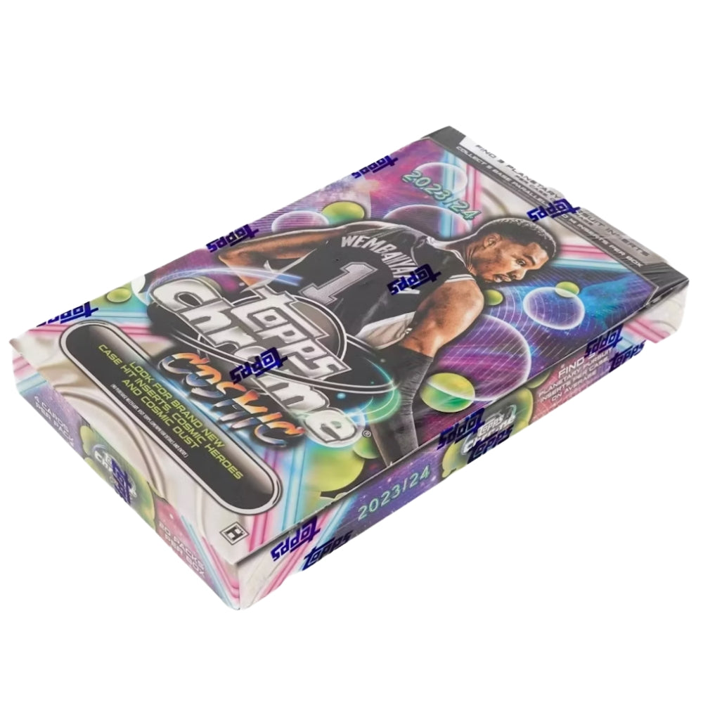 2023-24 Topps Cosmic Chrome Basketball Hobby Box med NBA-samlarbilder i premium design.