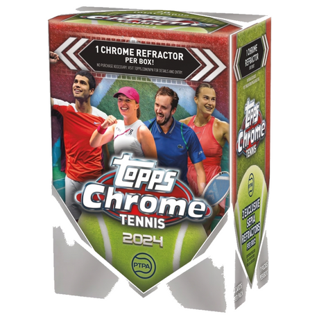 2024 Topps Chrome Tennis Value Box, samlarkort med tennisstjärnor.