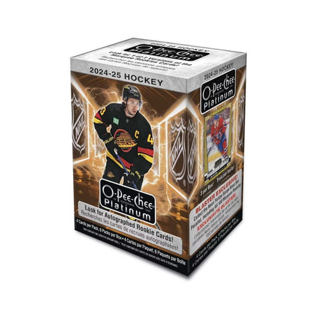 2024-25 O-Pee-Chee Platinum Hockey Blaster Box, oöppnad samlarbox med exklusiva NHL hockeykort.