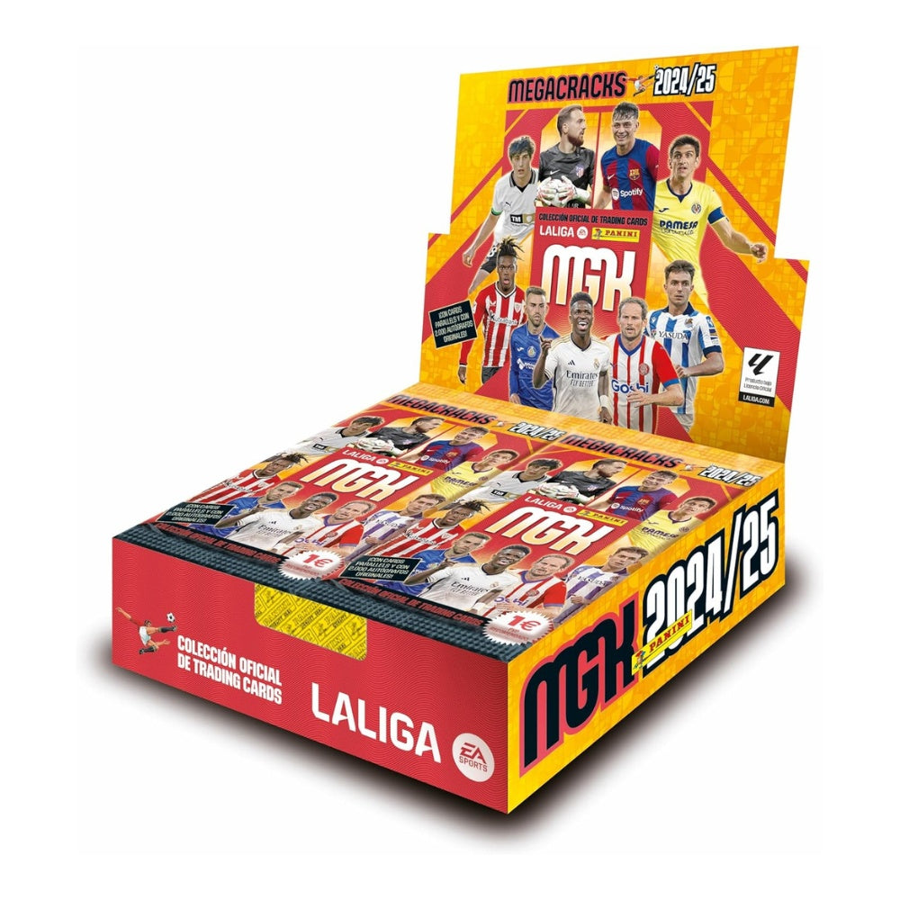 2024/25 Panini La Liga Megacracks Soccer Box med samlarbilder från spanska ligan, fotbollskort i obruten förpackning.