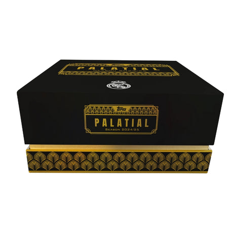 2024-25 Real Madrid Palatial Hobby Box förpackning för samlarkort med kända fotbollsspelare från Real Madrid.