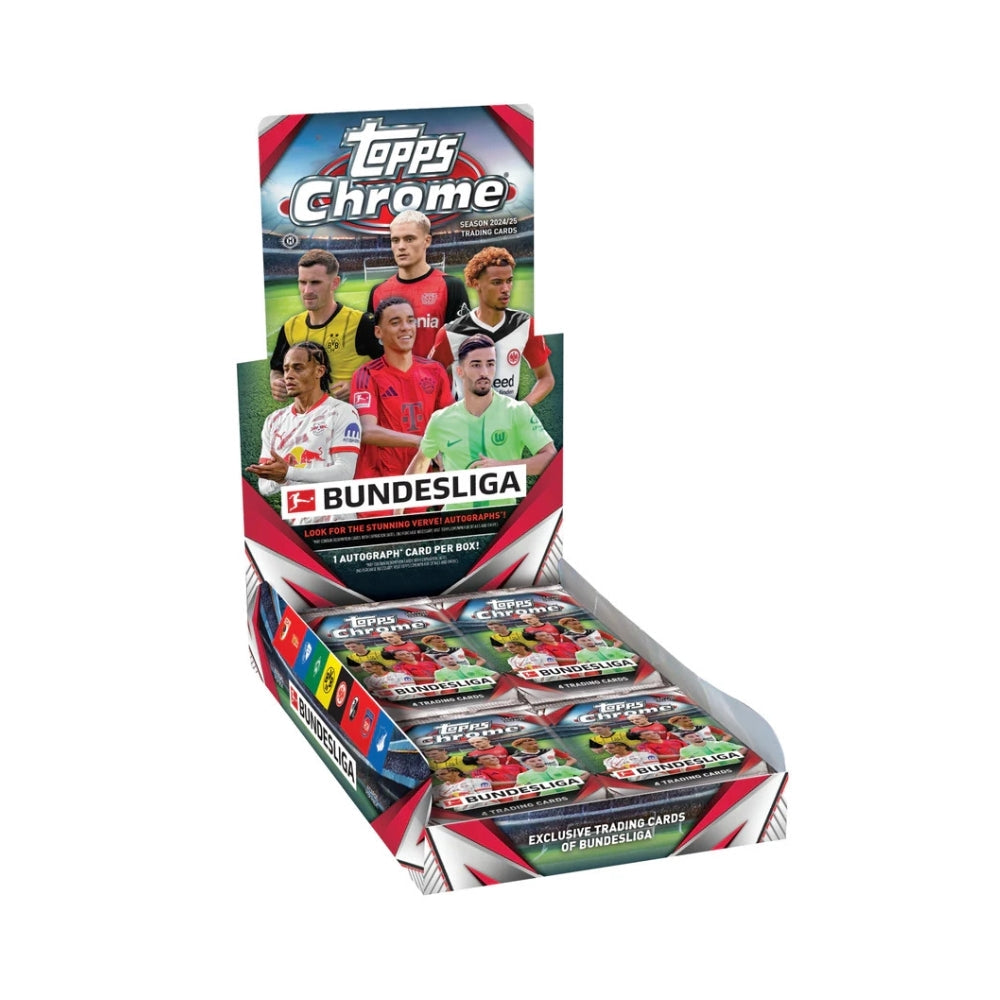 2024/25 Topps Chrome Bundesliga Hobby Box fotbollskort med chans på autograf, refractors och inserts.