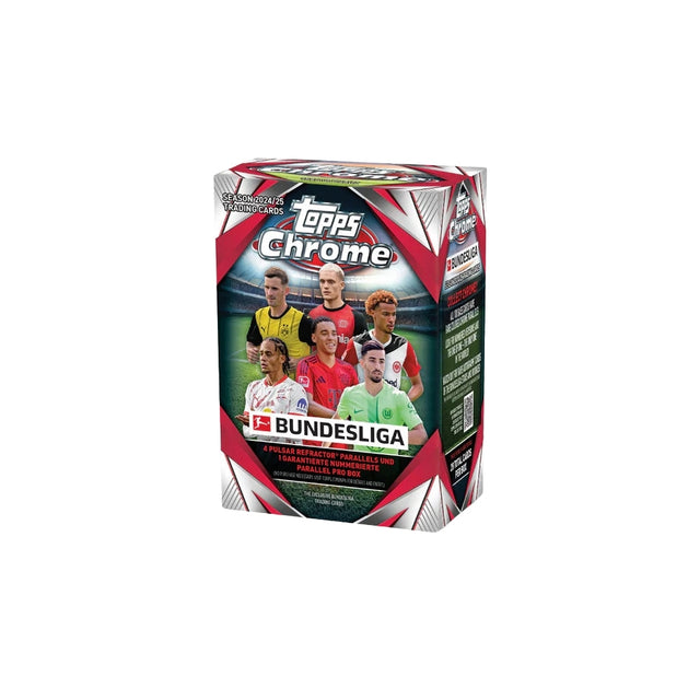 2024-25 Topps Chrome Bundesliga Value Box, fotbollskort med rookies, inserts och autografer.