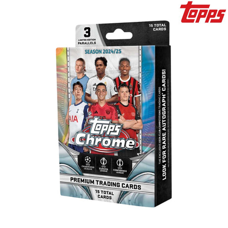 2024-25 Topps Chrome UEFA Club Competitions Hanger Box samlarkort med fotbollsspelare