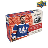 2024-25 Upper Deck SP Game Used Hockey Hobby Box med NHL-samlarbilder och memorabilia-kort.