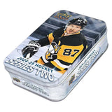 2024-25 Upper Deck Series 2 Hockey Tin med samlarbilder från NHL, samlarbox i metall för hockeysamling.
