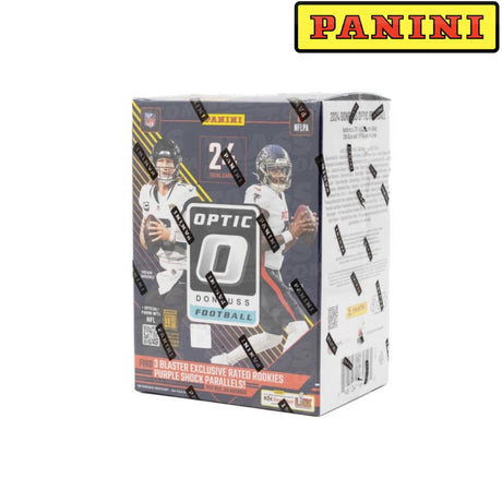 2024 Donruss Optic Football Blaster Box samlarbox med NFL-samlarbilder och exklusiva kort.