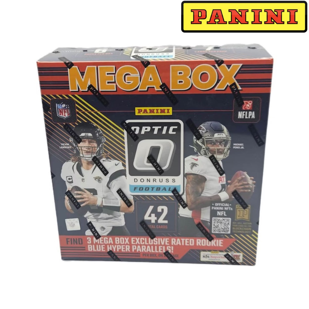 2024 Panini Donruss Optic NFL Football Mega Box med samlarbilder, officiella NFL-kort i en exklusiv box.