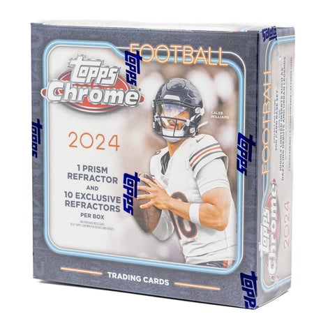 2024 Topps Chrome Football Mega Box med samlarkort för amerikansk fotboll och exklusiva NFL-kort.