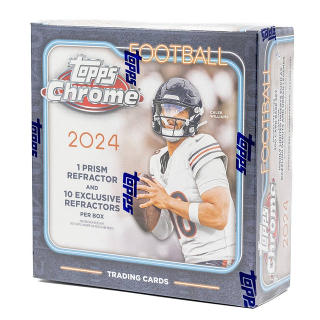 2024 Topps Chrome Football Mega Box med samlarkort för amerikansk fotboll och exklusiva NFL-kort.