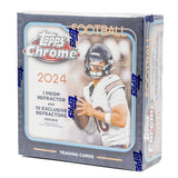 2024 Topps Chrome Football Mega Box samlarbox med NFL-samlarkort och exklusiva chrome-kort.