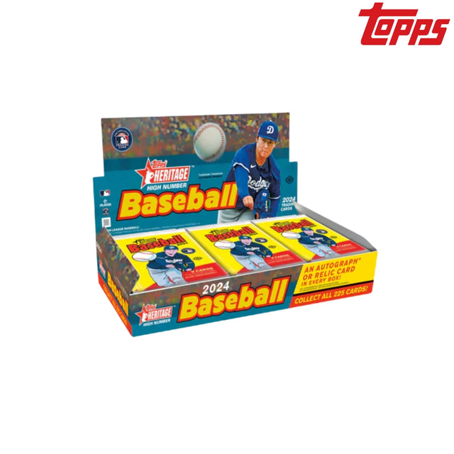 2024 Topps Heritage High Number Hobby Box med samlarkort för baseball i retrodesign.