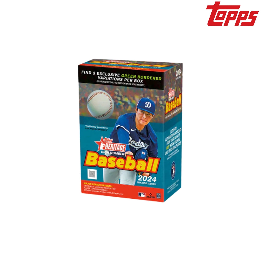 2024 Topps Heritage High Number Value Box, samlarbox med basebollkort i retrodesign för samlare.