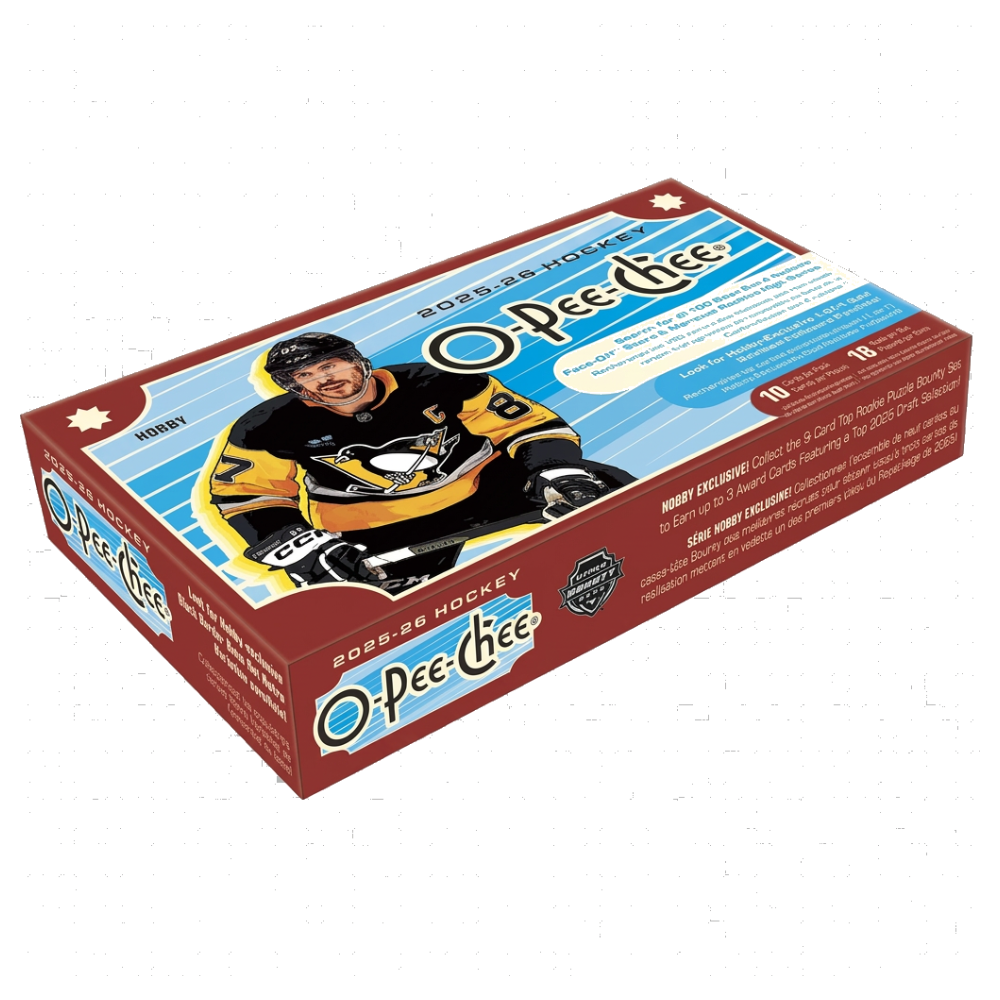 2025-26 O-Pee-Chee Hockey Hobby Box, oöppnad box med hockeykort för samlare.