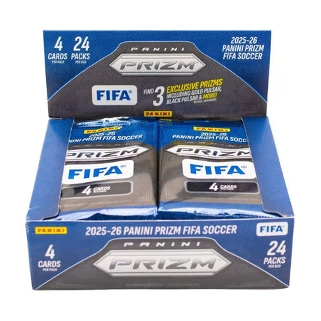 Obruten 2025/26 Panini Prizm FIFA Football retail box med fotbollskort för samlare.