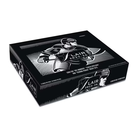 2025-26 Upper Deck Flair Hockey Hobby Box, oöppnad box med exklusiva hockeykort för samlare.