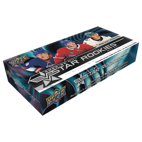 Upper Deck Star Rookies 2025-26 hockeybox med årets bästa rookie-kort.