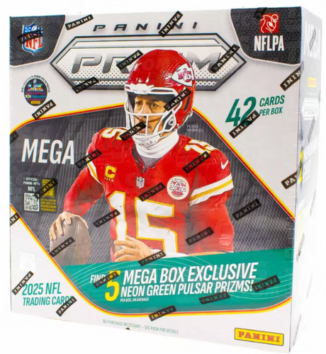 2025 Panini Prizm Football NFL Mega Box för amerikansk fotboll-samlare.