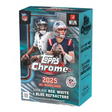 Topps Chrome Football 2025 Value Box med samlarkort från NFL.