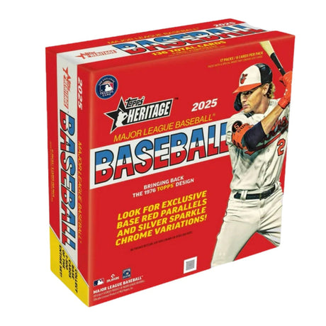 2025 Topps Heritage Baseball Mega Box med samlarkort i retrodesign för baseballsamlare.