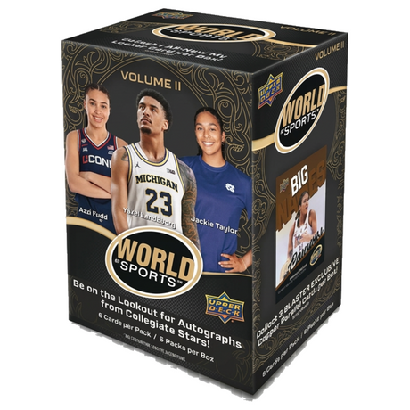 2025 Upper Deck World of Sports Vol 2 blaster box med samlarkort från flera sporter.