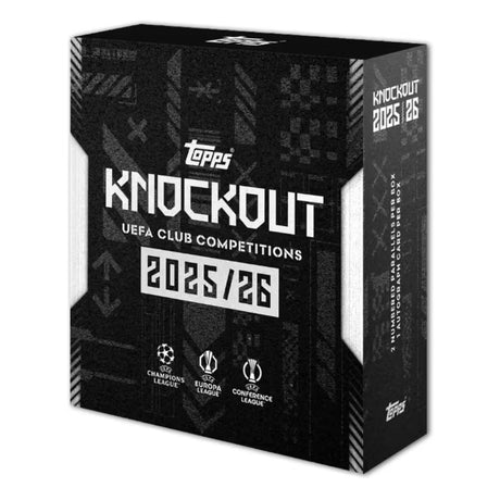 2025/26 Topps UEFA Club Competitions Knockout fotbollskort, samlarbilder från Champions League i box.