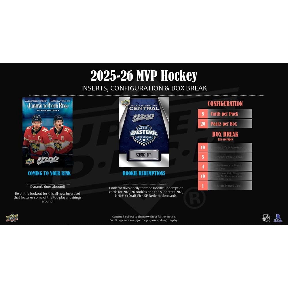 2025-26 Upper Deck MVP Hockey Hobby Box – Rookies, Inserts & Parallels