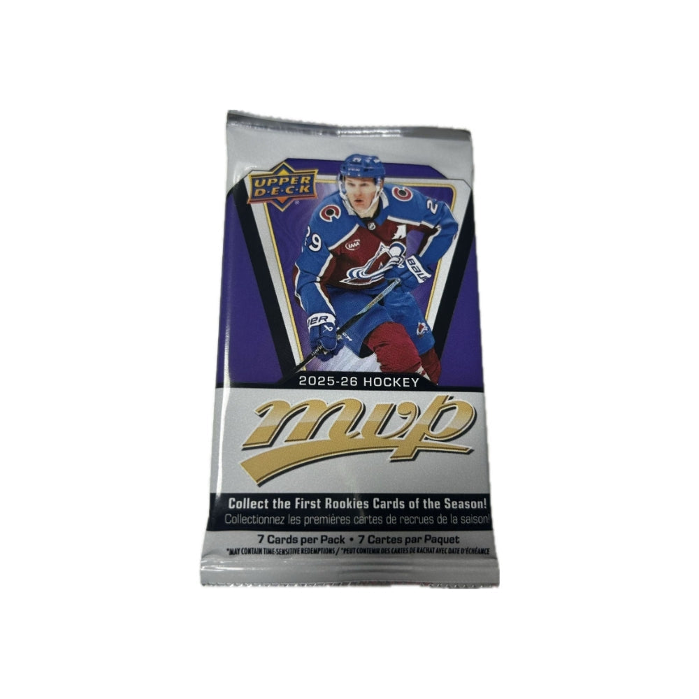 Upper Deck MVP 25/26 Retail Pack med ishockeykort, officiell NHL-samlarserie för säsongen 2025-2026.