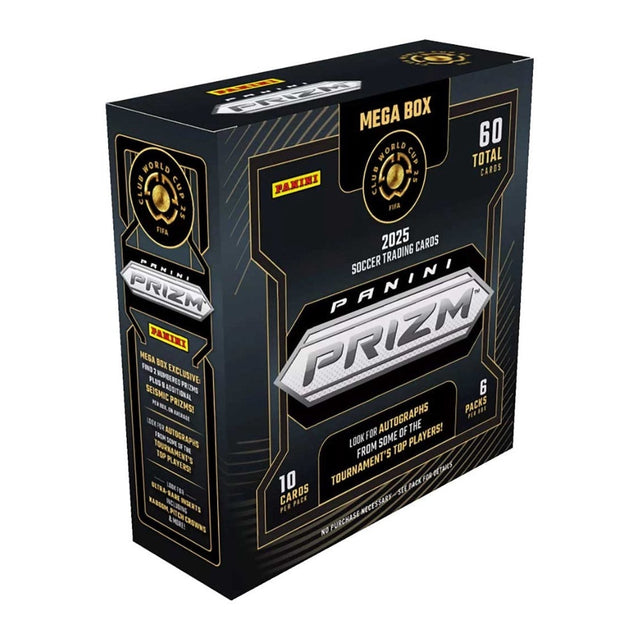 2025 Panini Prizm FIFA Club World Cup Mega Box med fotbollskort, samlarbox för officiella FIFA-klubblagskort.