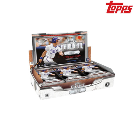 2025 Topps Tribute Baseball Hobby Box med exklusiva samlarkort för baseboll i en lyxig förpackning.