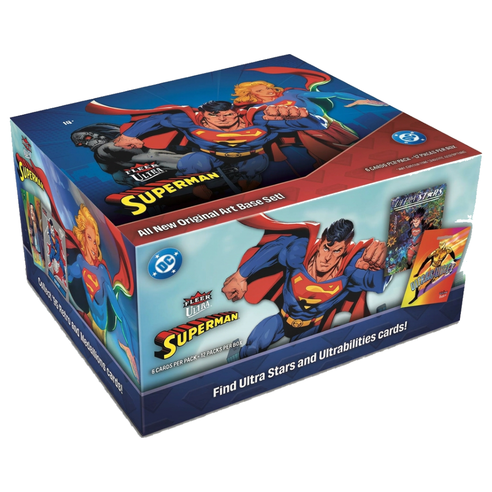 2026 Upper Deck Fleer Ultra Superman Hobby Box för samlare av Marvel och DC-kort.