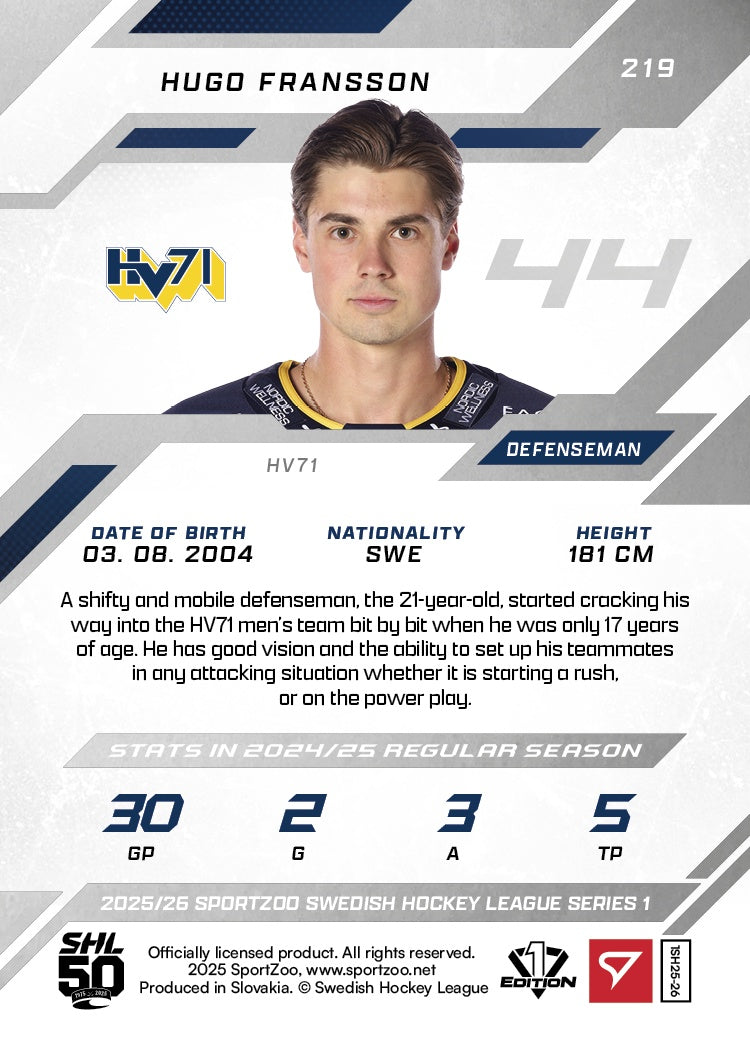 219 HV71 HUGO FRANSSON - PINK
