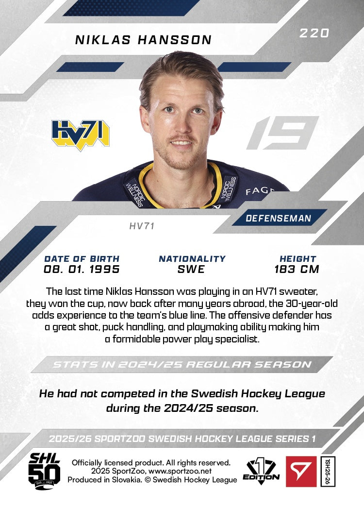 220 HV71 NIKLAS HANSSON - PINK