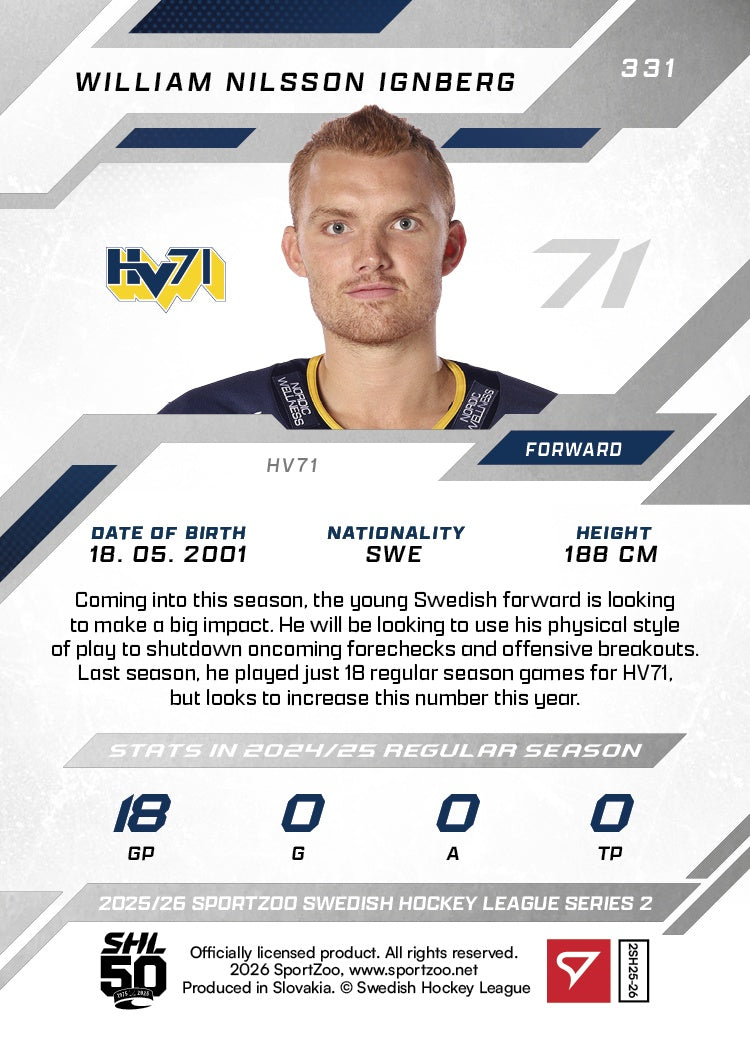 331 HV71 William Nilsson Ignberg BLUE