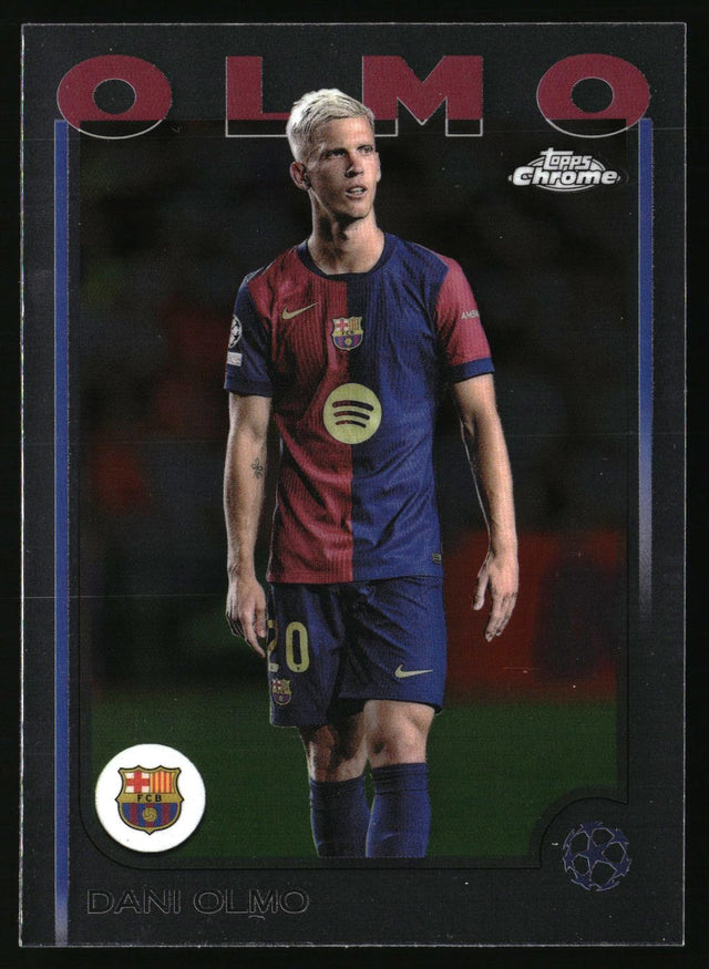 Dani Olmo i FC Barcelonas hemmatröja, officiell spelarbild med tryckt klubbmärke och sportkläder.