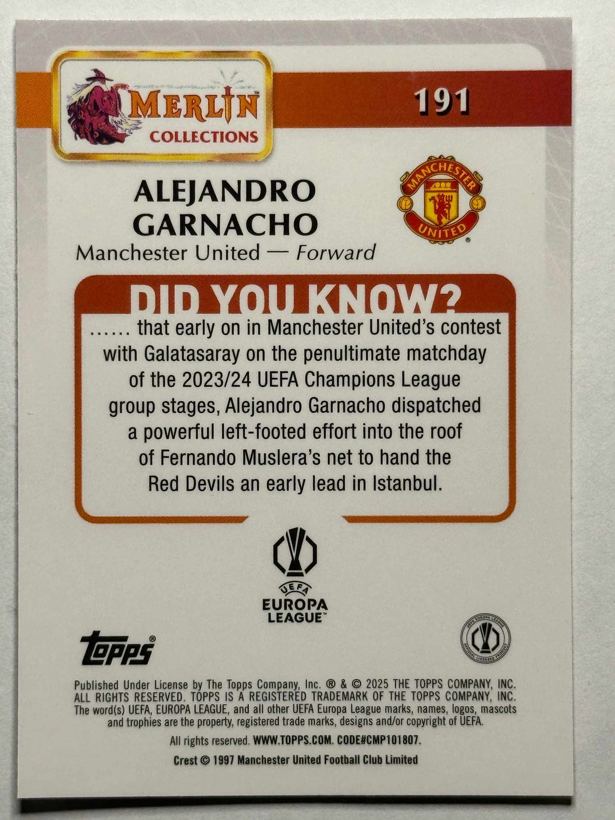 Alejandro Garnacho - Base - Topps Merlin UCC 24/25