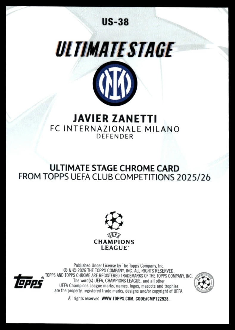 Javier Zanetti - Ultimate Stage - Topps Flagship 25/26